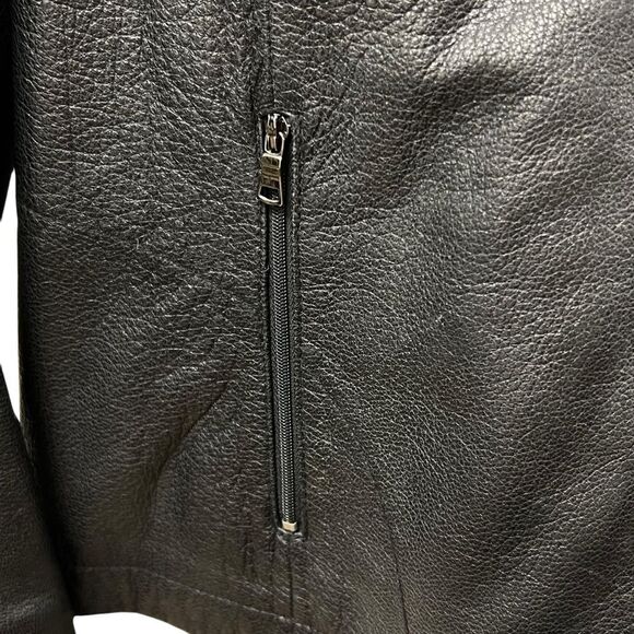 Kenneth Cole Reaction Women’s Black Leather Zip Jacket LARGE Minimalist Classic - Picture 5 of 14